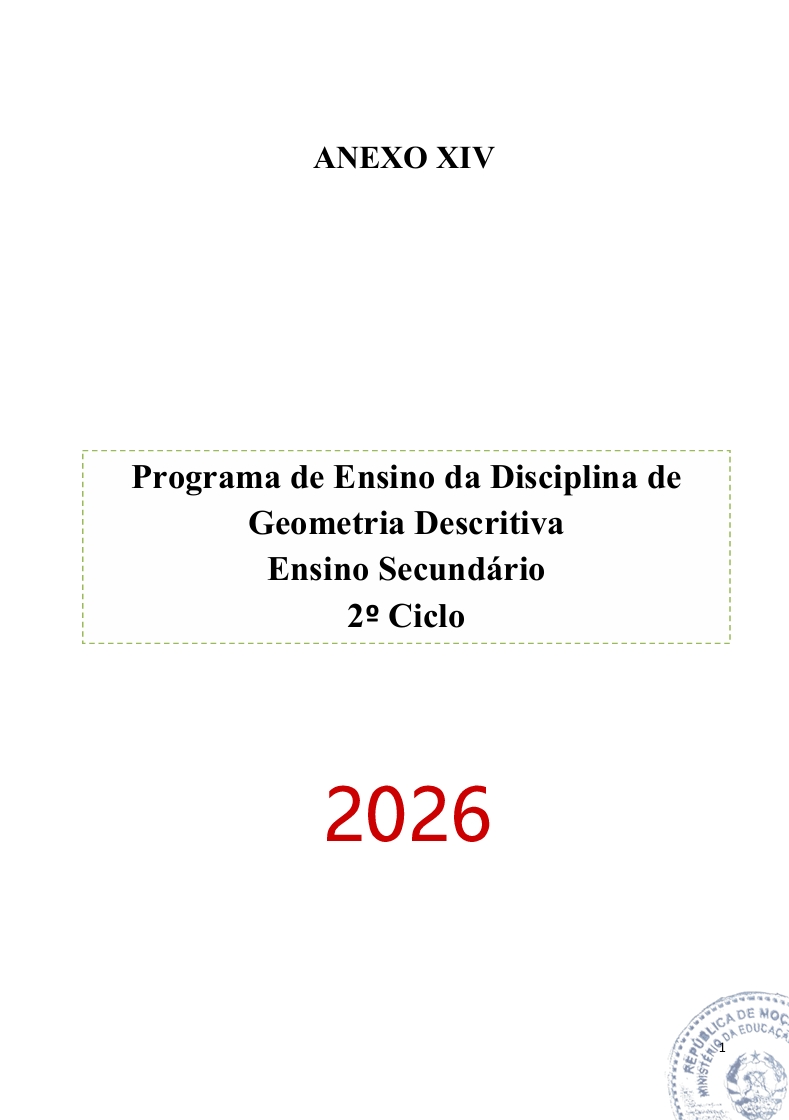 Programa de Ensino de Geometria Descritiva do 2º Ciclo do Ensino Secundário (Novo 2026)