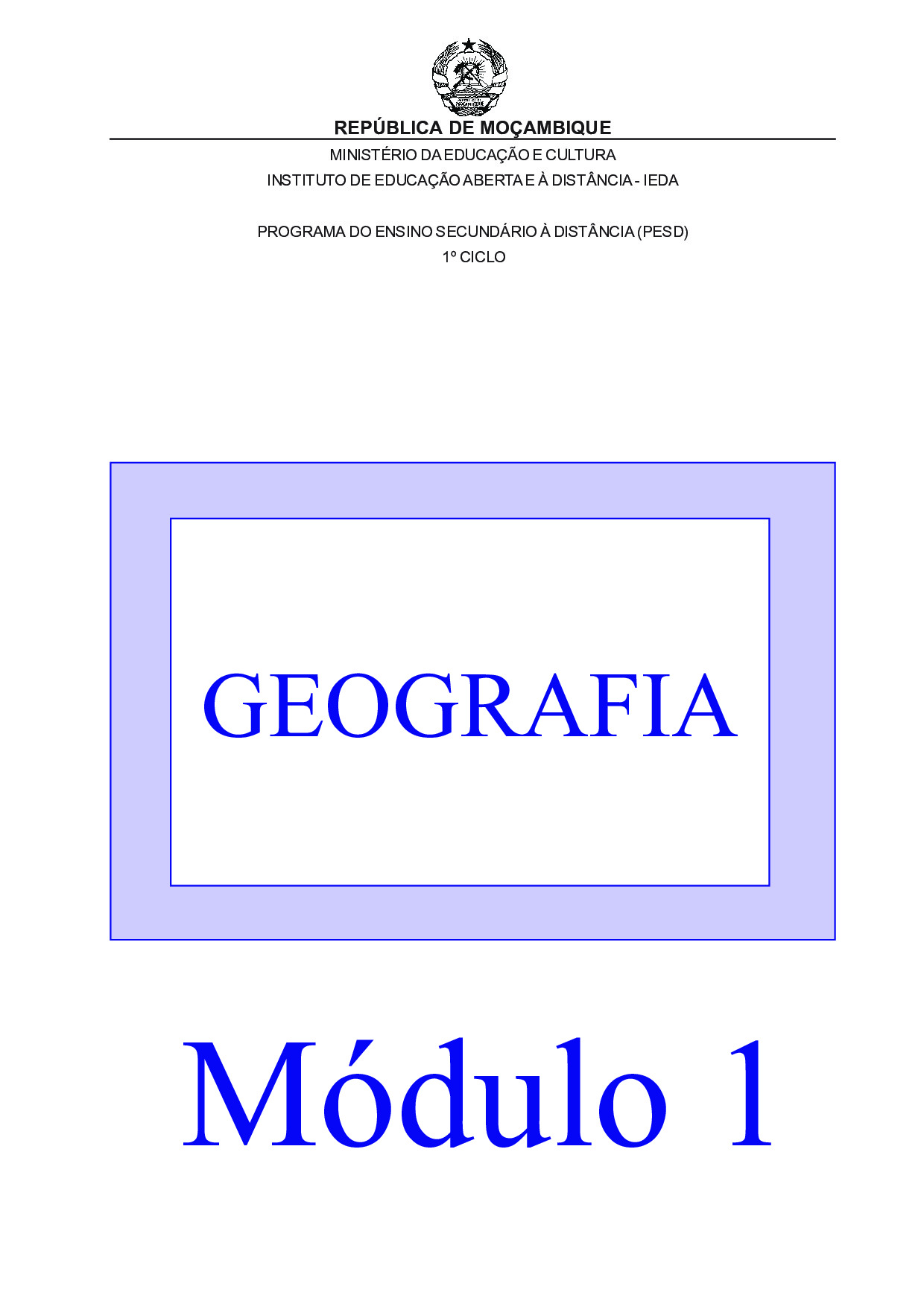 Geografia da 9ª Classe (Material de estudo do PESD Antigo – Moçambique) Modulo em PDF
