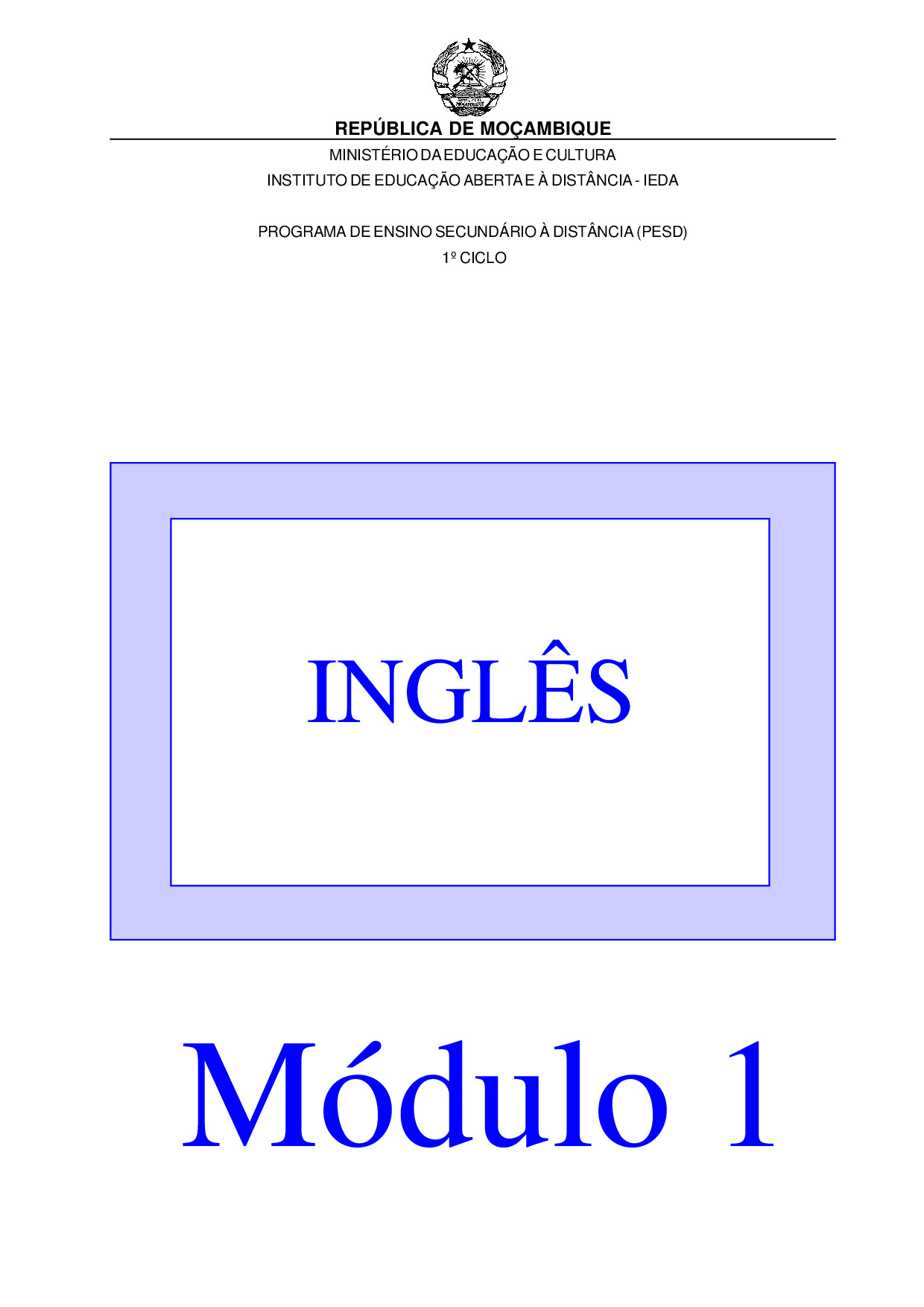 Inglês da 9ª Classe (Material de estudo do PESD Antigo – Moçambique) Modulo 1 em PDF
