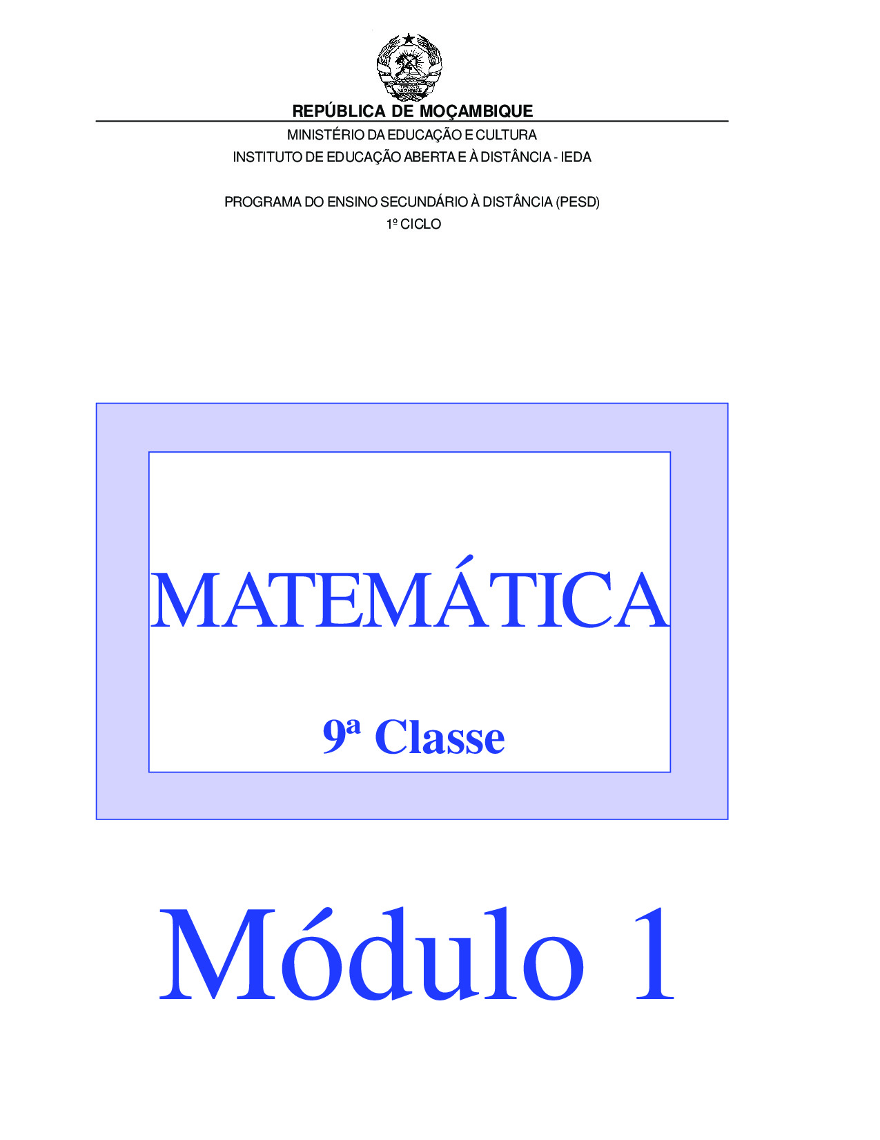 Matemática da 9ª Classe (Material de estudo do PESD Antigo – Moçambique) Modulo 1 em PDF