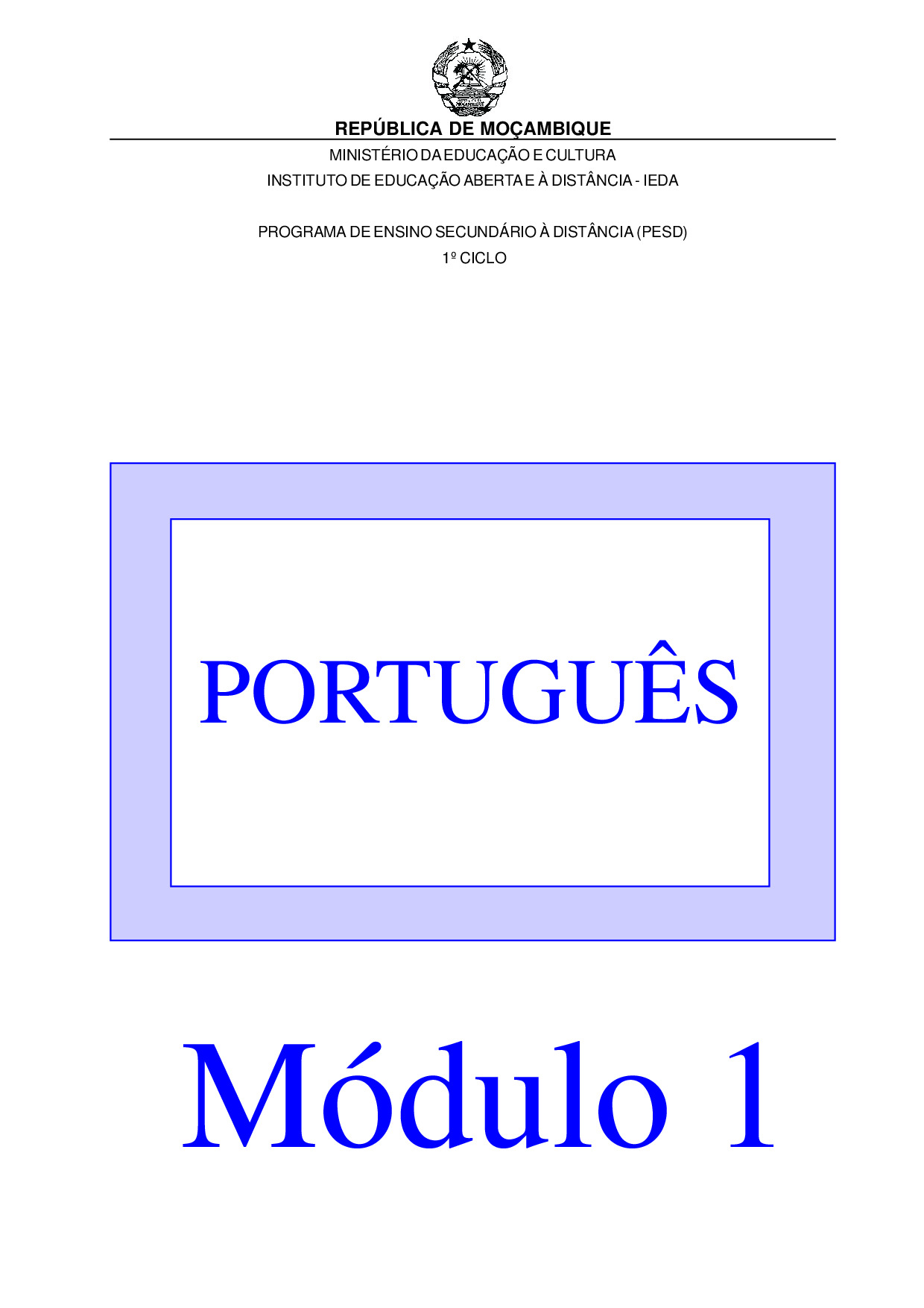 Português da 9ª Classe (Material de estudo do PESD Antigo – Moçambique) Modulo 1 em PDF